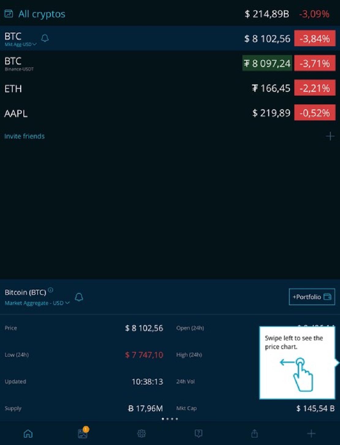 HODL app nyitófelület. 